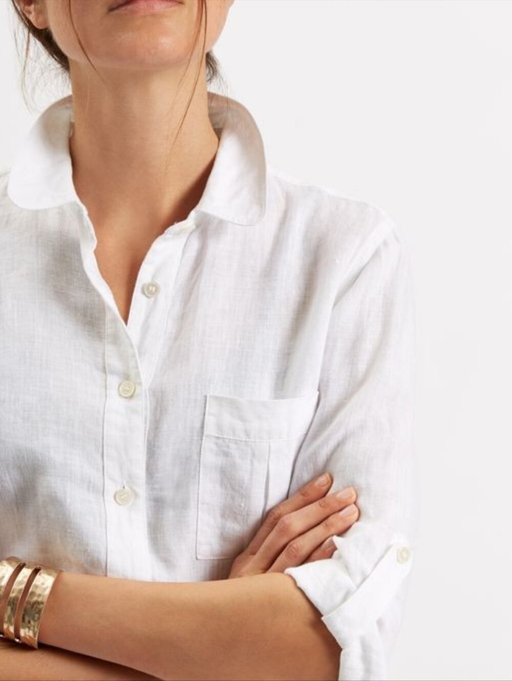 Jaeger White 100% Linen Button Front Tunic Shirt US 8 UK 10